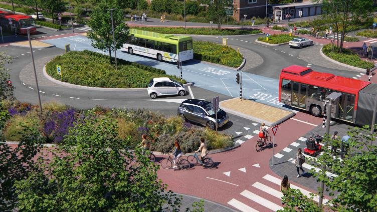 Impressie van een rotonde op de nieuwe Europaweg