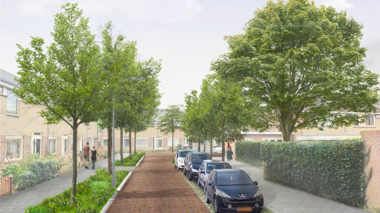 Een impressie van de Heldringstraat na de herinrichting.