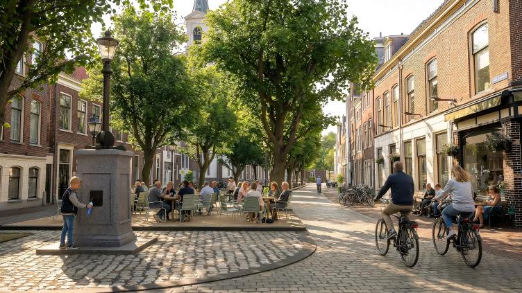 Impressie van de Nieuwe Groenmarkt na de herinrichting, gezien vanaf de Zijlstraat.