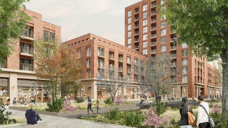 Schets van nieuwe winkelcentrum Beatrixplein