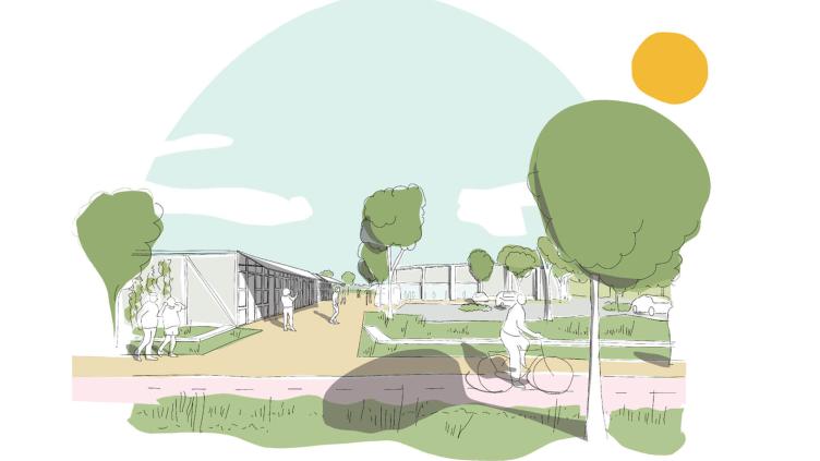 Schets van tijdelijk winkelcentrum Beatrixplein