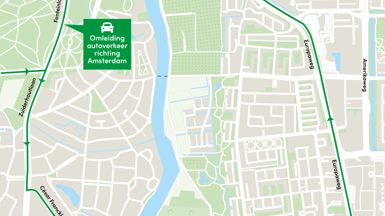 Kaart met omleidingsroutes tijdens afsluiting Schipholweg
