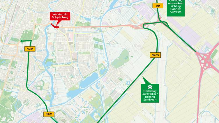 Route aan de zuidzijde van het OV-knooppunt. Beschrijving in lopende tekst.