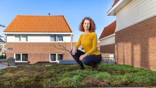 Vrouw op groen dak