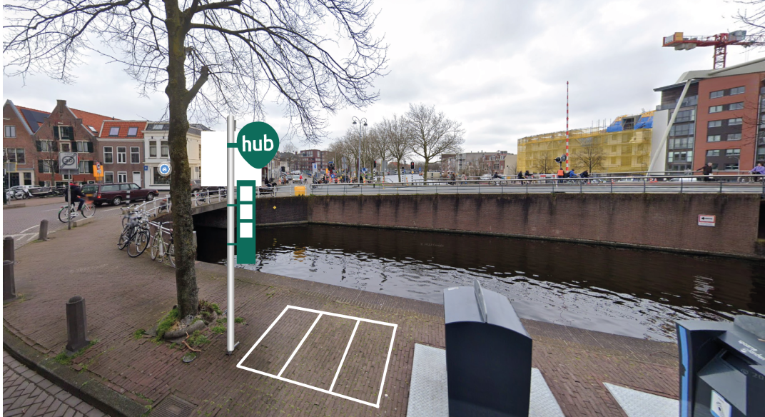 Impressie van een parkeerhub voor deelscooters.