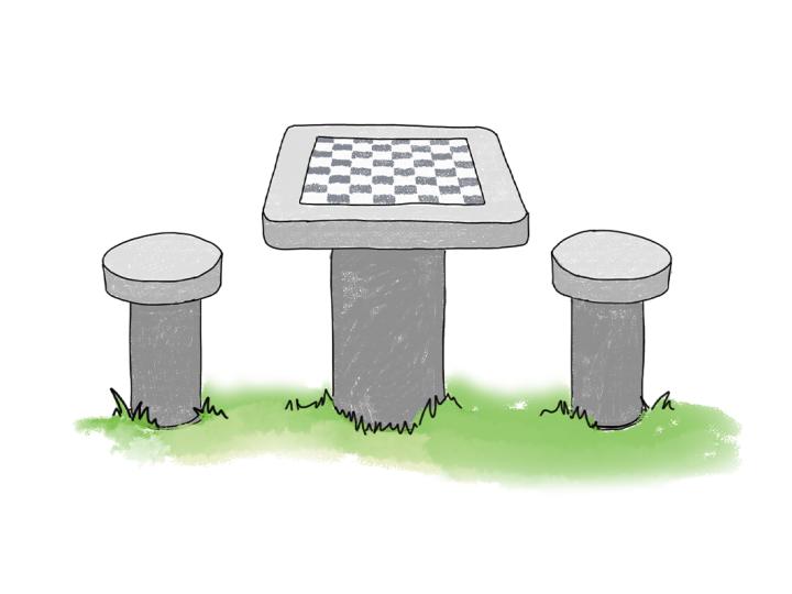 schets van een schaaktafel van steen