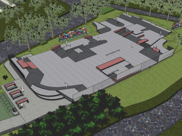 Ontwerp van skatepark 't Landje van boven gezien