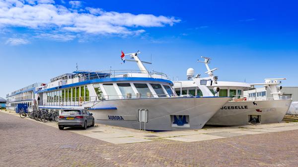 Passagiersschepen in de haven aan de Conradkade